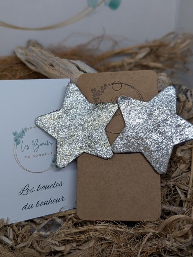 Boucles d&#039;oreilles Étoile argenté beige st064