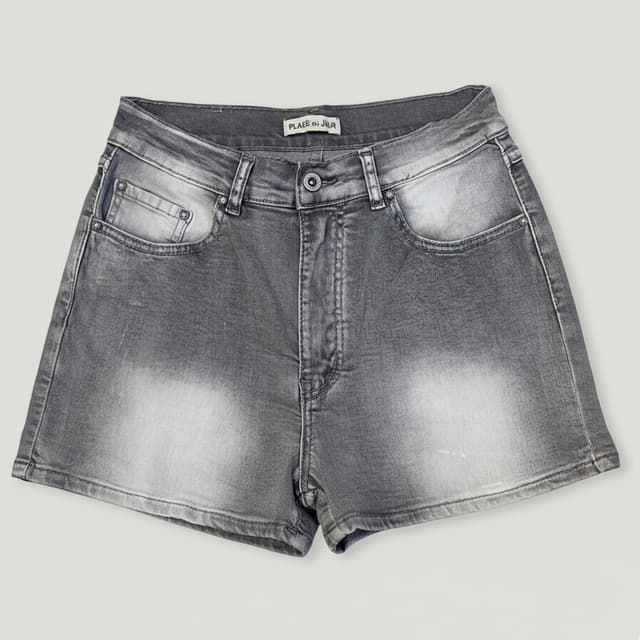 Short Denim Gris Délavé Place du Jour | Coupe Stretch Femme