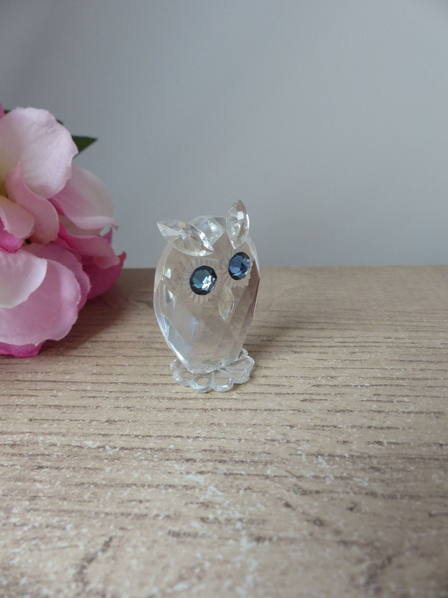 Figurine miniature oiseau hibou en verre, Sculpture hibou en verre d'art vintage, Décoration Intérieur, Cadeau hibou porte- bonheur chance