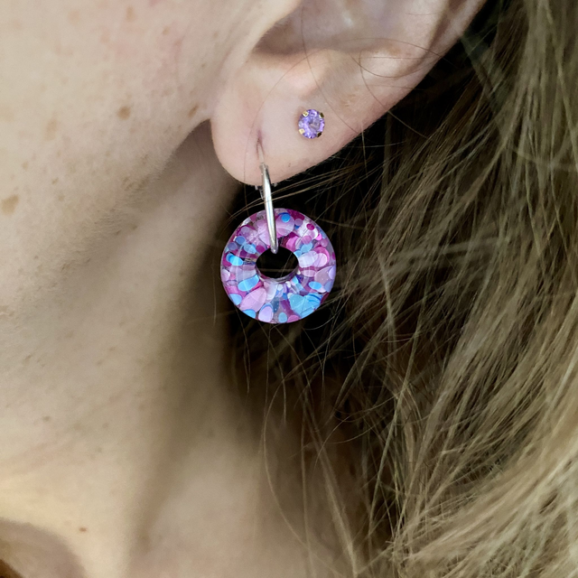 Créoles donuts - confettis bleu, rose, blanc