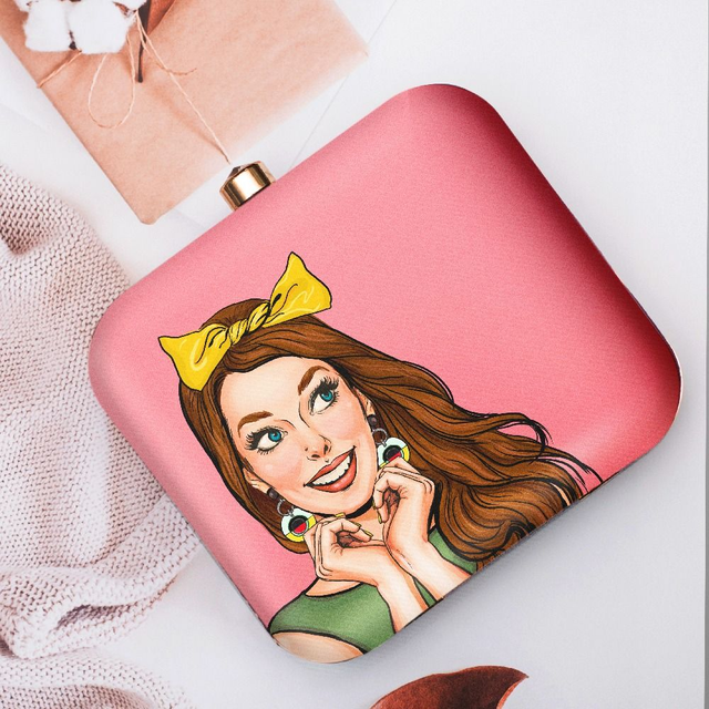 Woman Portrait Printed Clutch Bag- 7x6.5