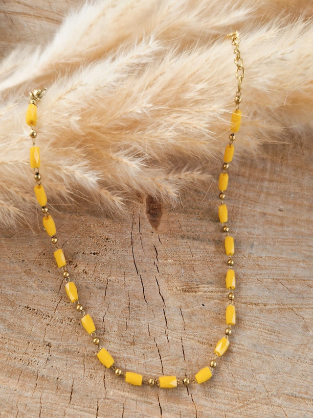 Chaîne de cheville perlée - Perles tubes - Modèle doré et jaune