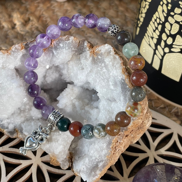 🔮🐎 Bracelet en Jaspe orbiculaire et Améthyste