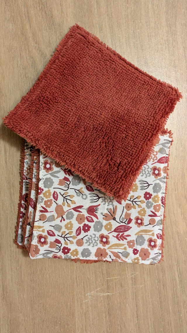 Lingettes démaquillantes lavables - Collection "Herbier terracotta", + bambou terracotta, le lot de 5