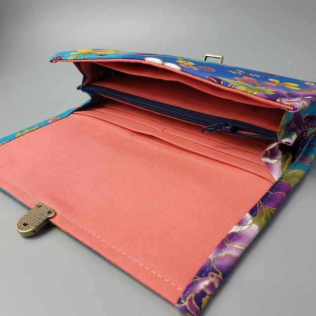 Portefeuille Long à fermoir "Akane" bleu turquoise