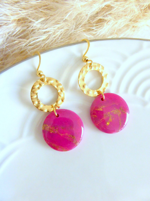 Boucles d'oreilles 2 ronds - Framboise audacieuse