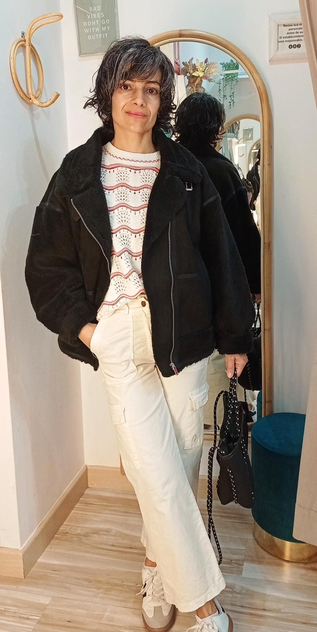 Abrigo Cazadora Biker borreguito combinada