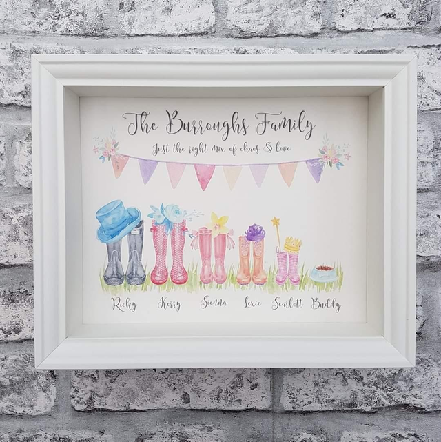 Wellington boot print with deep box frame