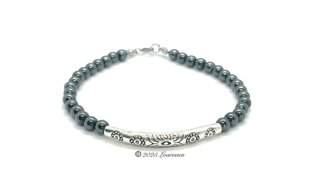 Bracelet « Keven »en Hématite &amp; Tube en Argent