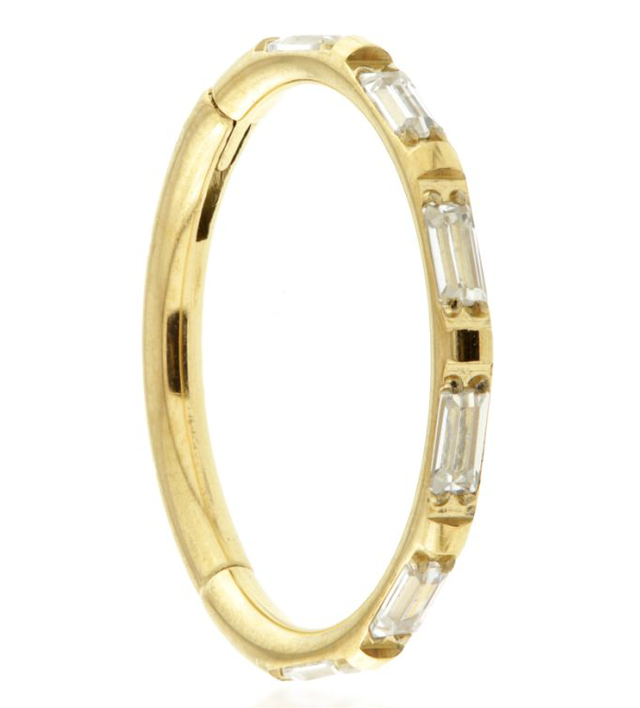Zircon Gold Titanium Baguette Hinged Hoop
