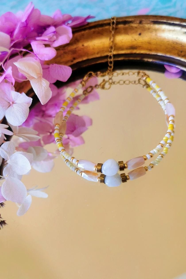 Collier et bracelet Stéphanie Pierre de Lune &amp; Jaune