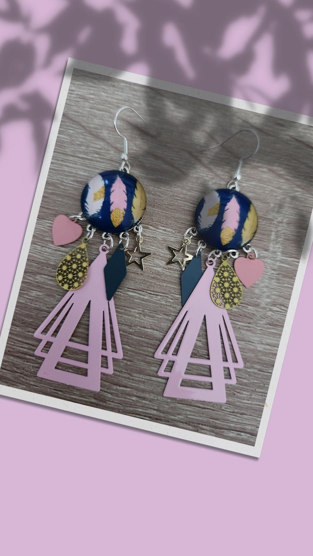 Boucles cabochon plumes 203