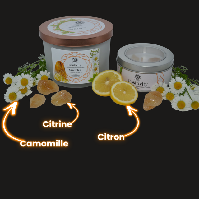 Bougie Green Tree : Positivité - Citrine + Citron et Camomille