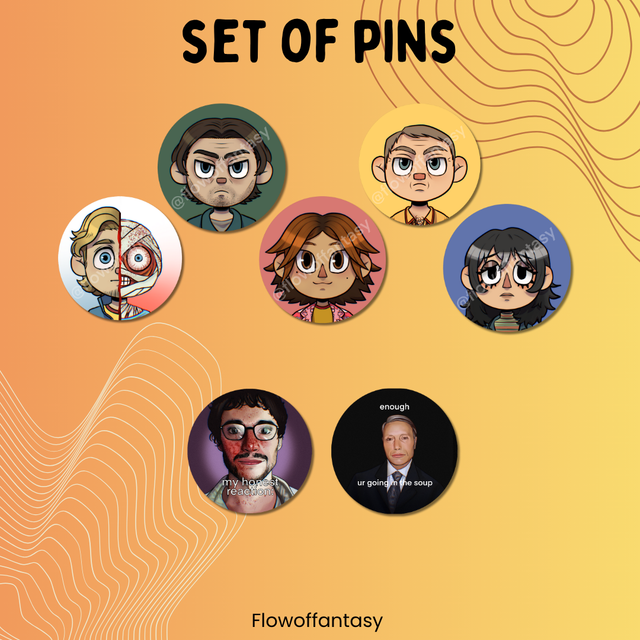 Set of small pins (mouthwashing, hannibal)