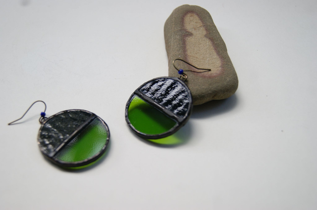 Boucles d'oreilles Bicolores ● Vert feuille, Noir