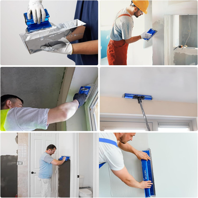 KEZERS Flächenspachtel-Set – 4 Spachtel mit Teleskopstange & Koffer