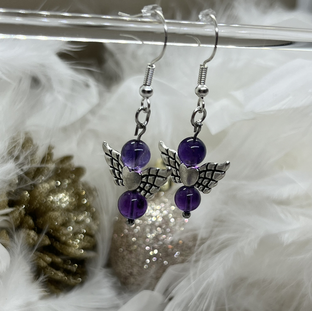 Boucles ailes ange améthyste 