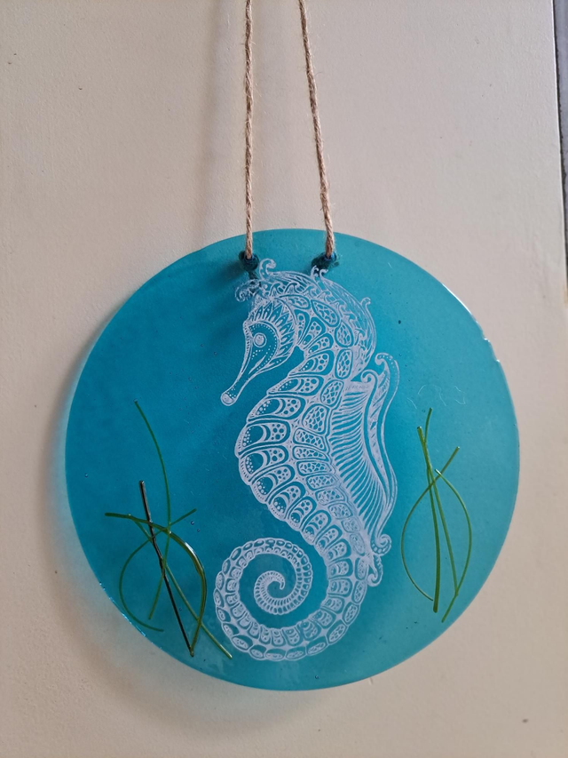 Turquoise Seahorse on twine