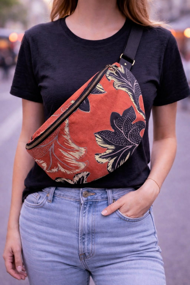 Sac banane grand modèle fleuri rouille