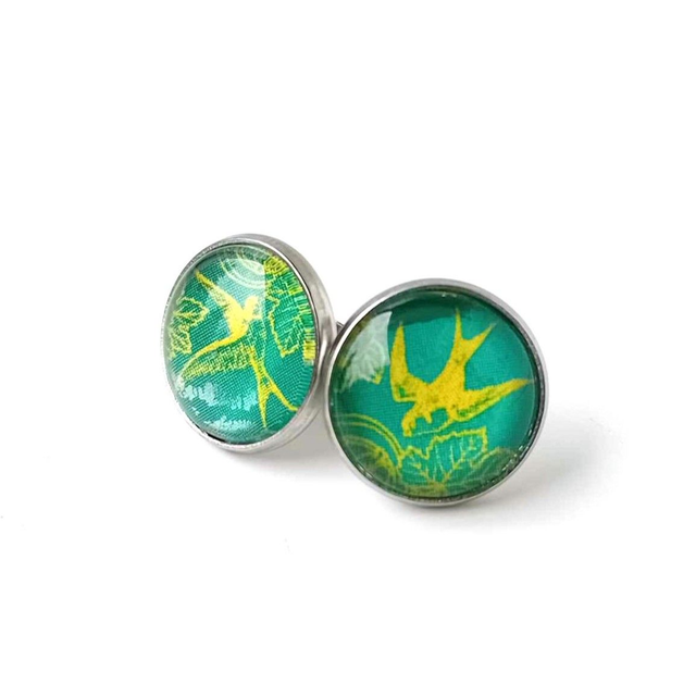 Puces d&#039;oreilles en PAPIER recyclé - Hirondelle- Pièces Artisanales et Uniques 