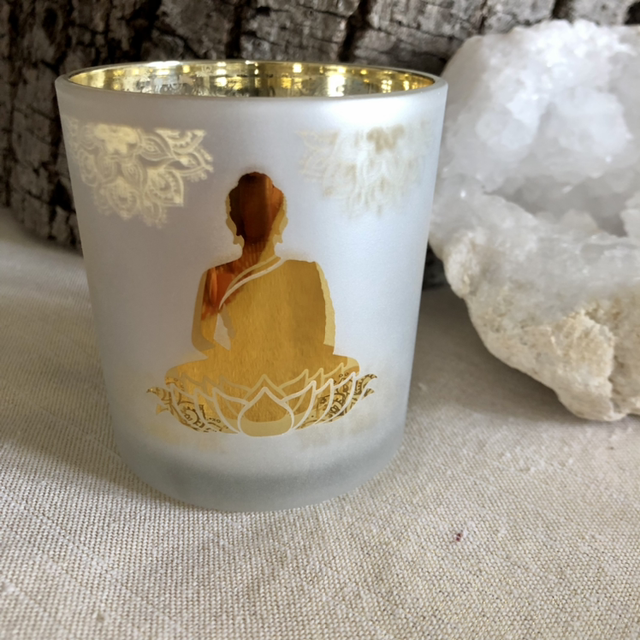 Photophore givré / métallique Bouddha 