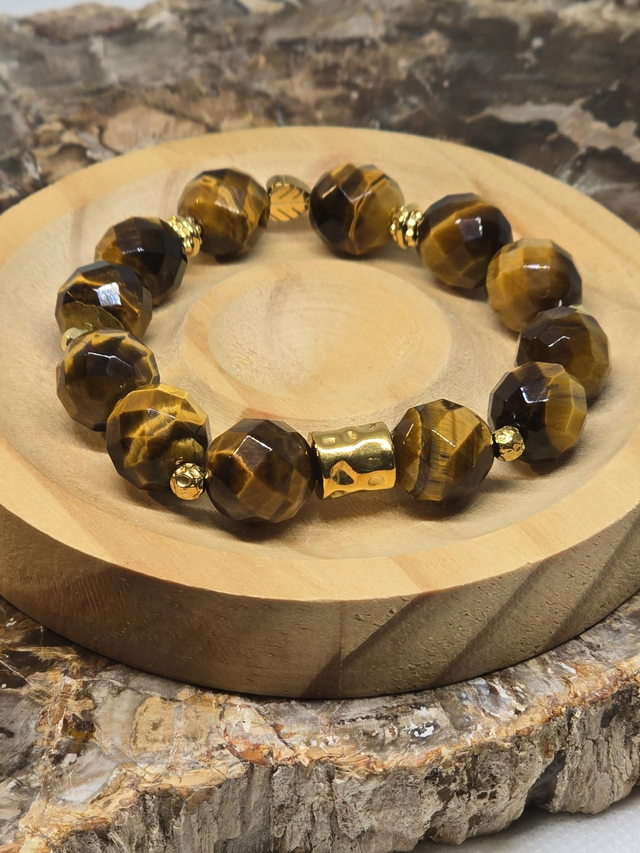 Bracelet Œil de tigre à facettes XL en 1,2 cm 