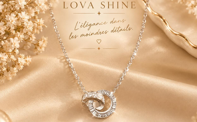 Collier double anneaux entrelacés strass &amp; chiffres romains argenté