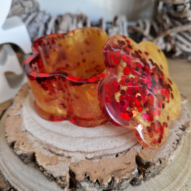 Flower Trinket Box Red and Gold