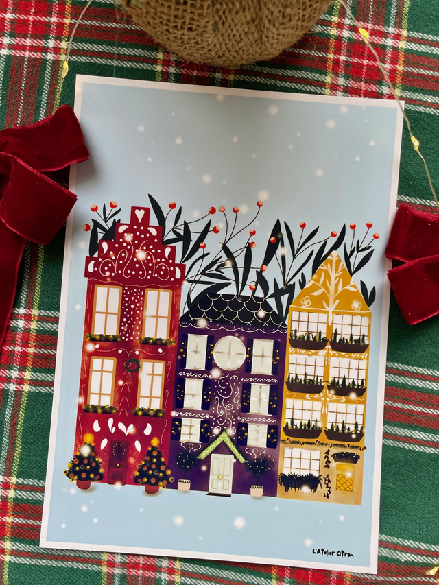 Tirage A5 de Noël - Maisons nordistes