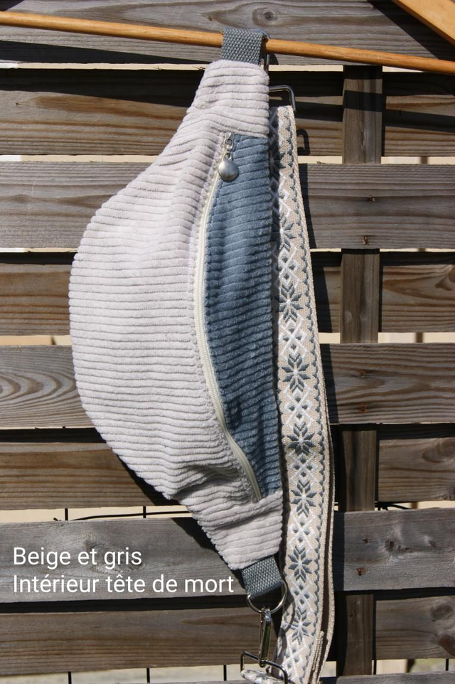 Sac banane petit, beige et gris