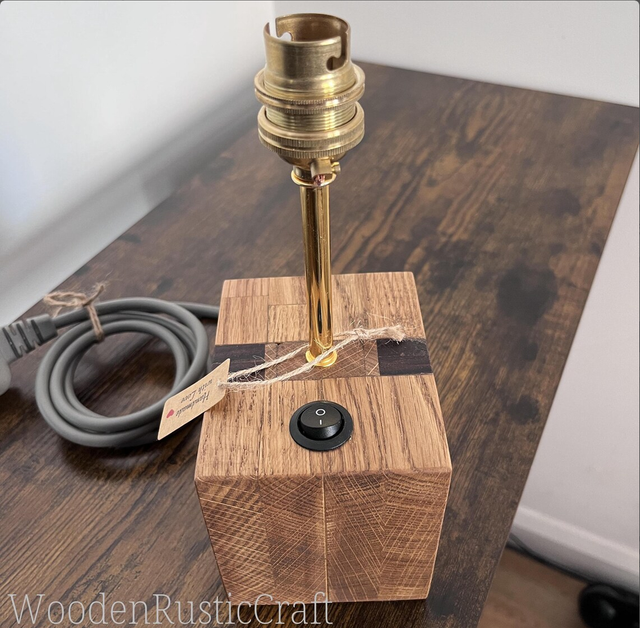 Classic Solid Oak Table Lamp Base — Standard Cable