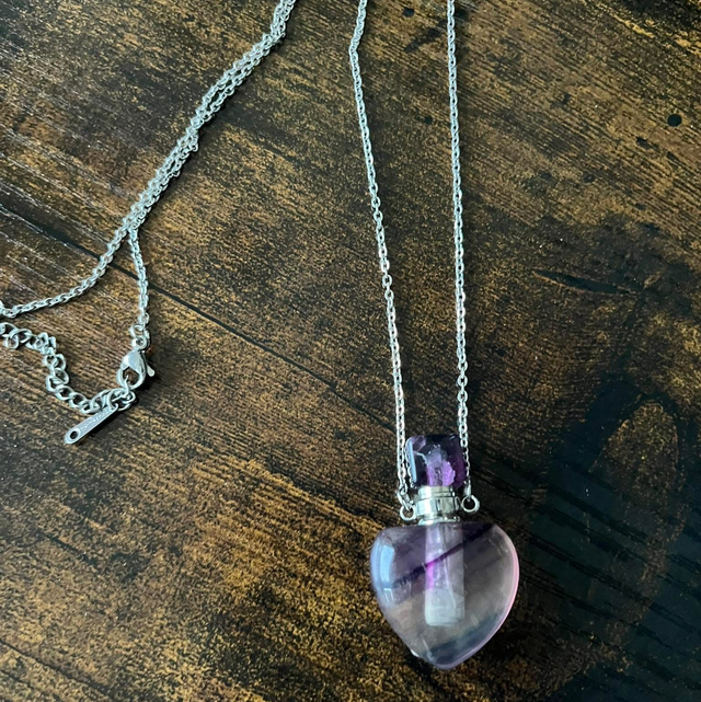 Pendentif fiole en Fluorite et chaîne acier inoxydable