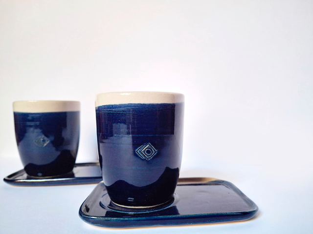 Juego tazas cortado azul profundo