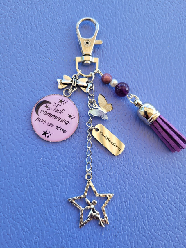 Bijou de Sac Argenté - tout commence par un rêve - violet