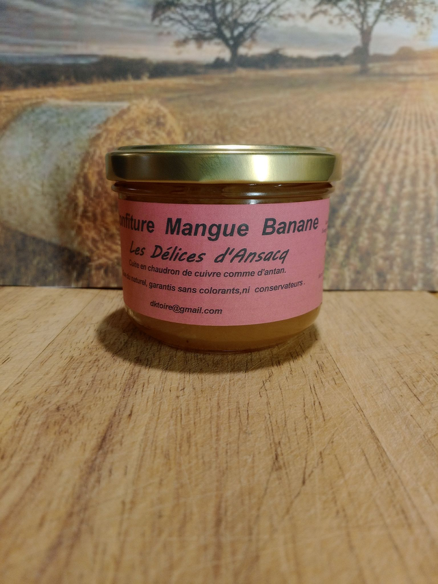 Confiture de Mangue et Banane Cuite en chaudron de cuivre comme d'antan.