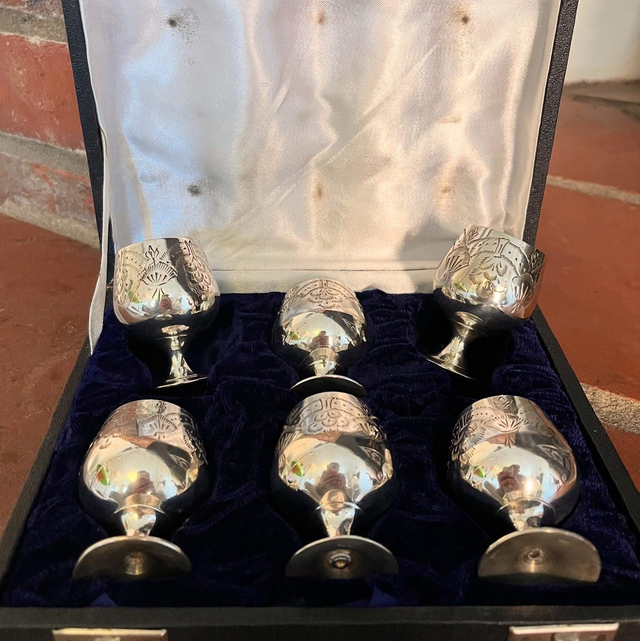 Set of Six 20th Century Silver Plated Goblets Complete With Velvet Case