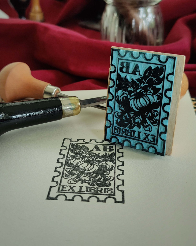Ex-libris timbre chrysanthème - Tampon personnalisé
