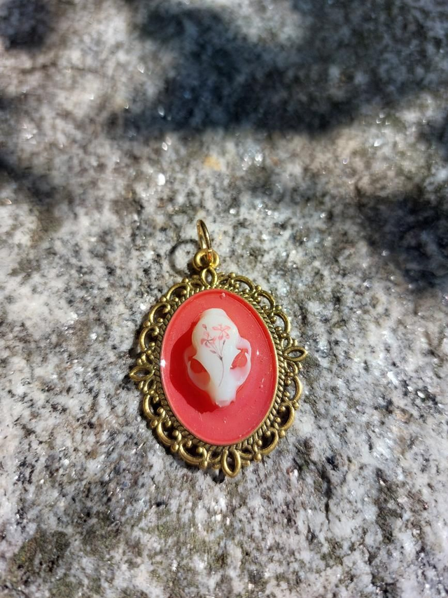 Pendentif crâne de chat rouge
