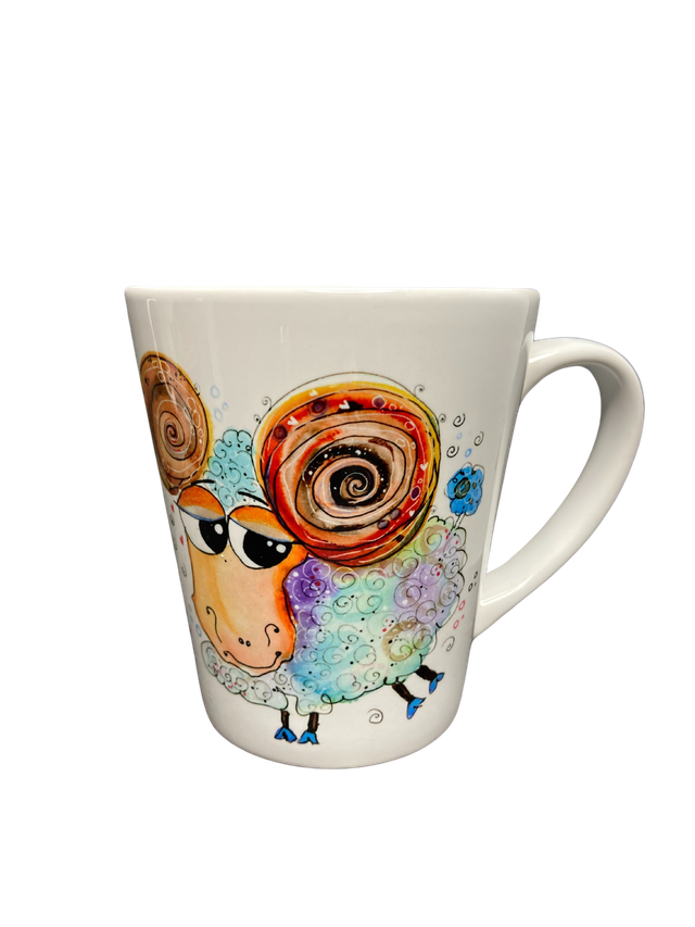 Konische Keramiktasse "Widder - Schaf alles"