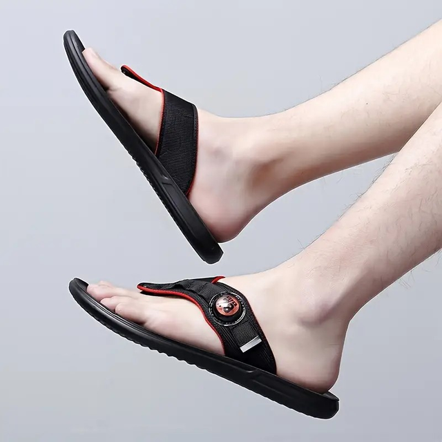 Men's Stylish Black Flip-Flops with Neon Green Accents