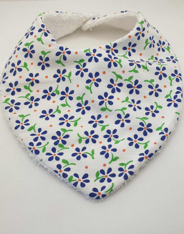 Bavoir bandana "Fleurs bleues" 