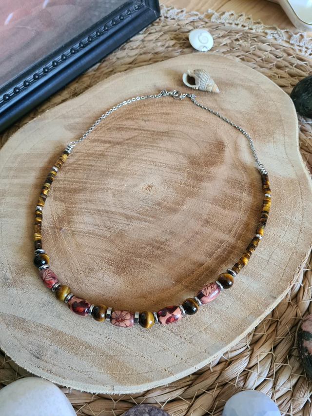 Collier Bois et Œil de Tigre