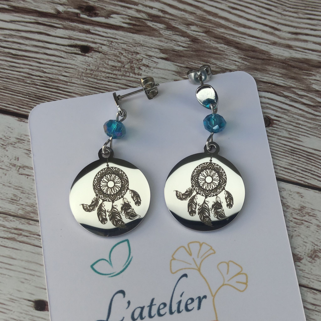 Boucles d&#039;oreilles &quot;Attrape-rêves&quot; gravées