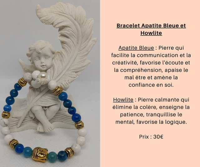 22- Bracelet Apatite Bleue et Howlite