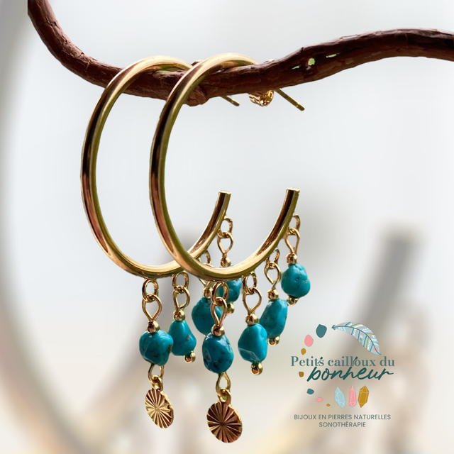 Créoles en Turquoise naturelle – Protection, Communication &amp; Énergie positive