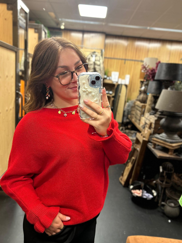 Vleermuistrui met roezel rood