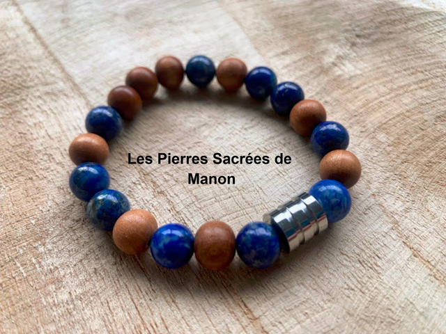 Bracelet Lapis-Lazuli et Bois de Santal - Perles de 10mm