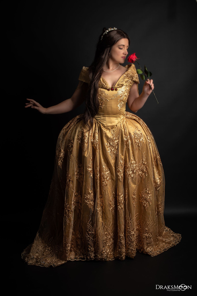 Grande robe dorée perles et dentelles