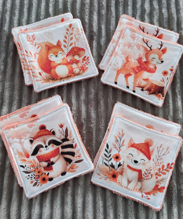 Lingettes lavables x8 animaux de la forêt 