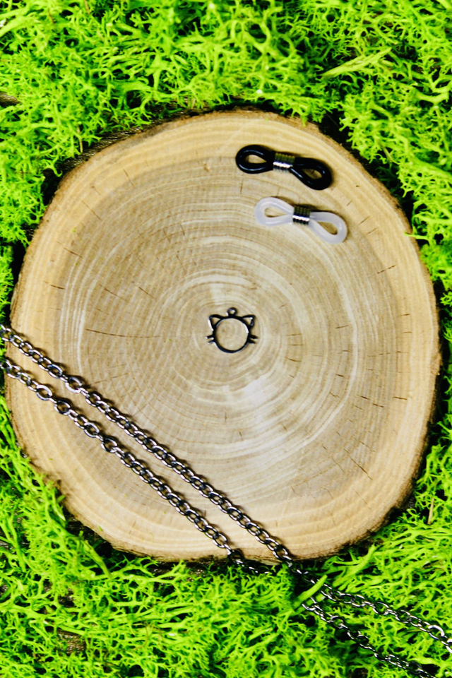 Chaine de lunettes intemporelle argentée personnalisée Chat